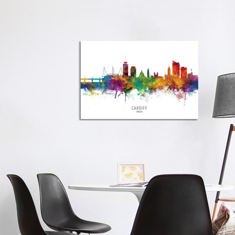 Cardiff Wales Skyline by Michael Tompsett - Wrapped Canvas Painting, 101.6 cm H x 66.04 cm W x 1.91 cm D