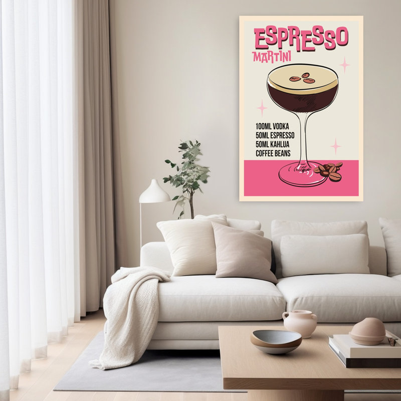 Art mural rétro rétro espresso martini, H 60 po x l 40 po