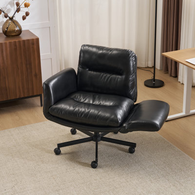 Ebern Designs PU Leather Cross-Legged Swivel Office Chair Task Chair With Flip-Up Armrests