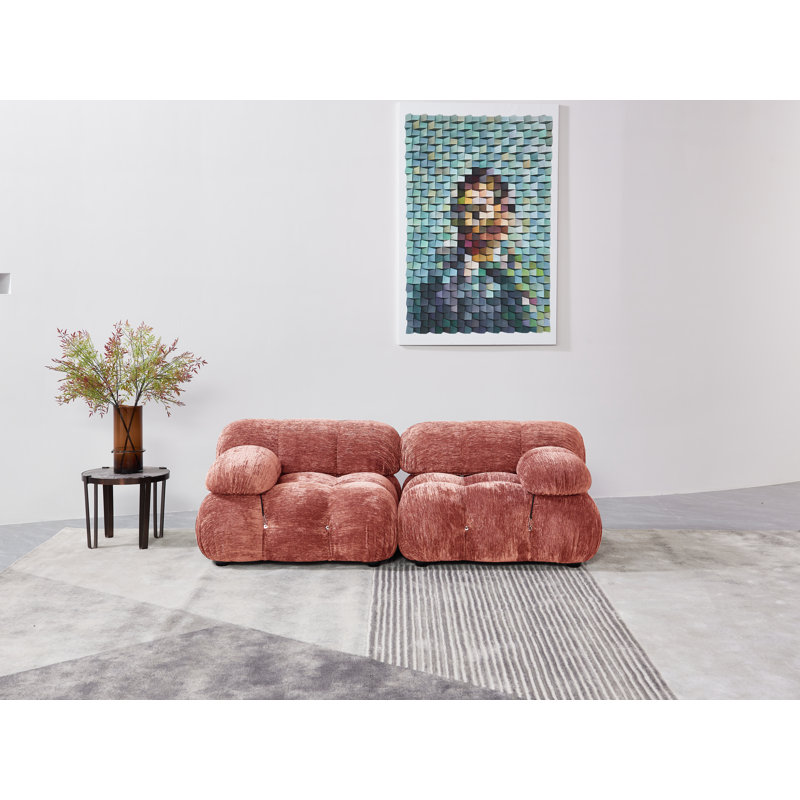 Leeven Upholstered 76'' Loveseat, Pink Chenille, 2
