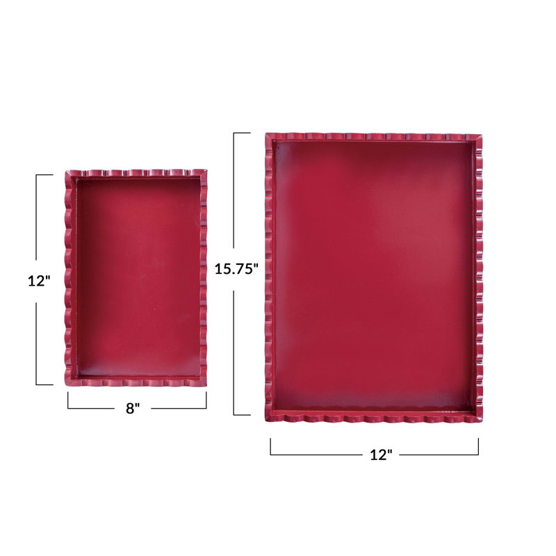 Plateaux en bois aggloméré laqué rouge festonné