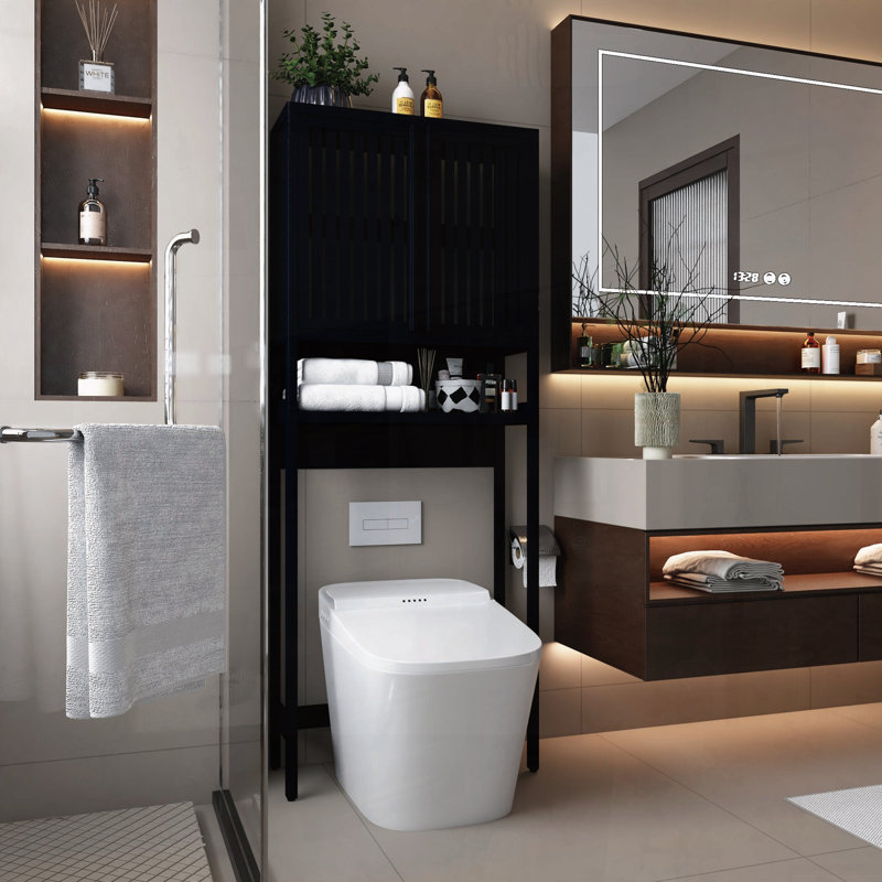 Support de rangement de toilette autoportant avec portes à persiennes