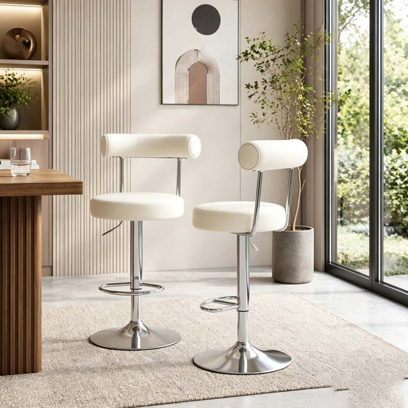 Chaise de bar pivotante rembourrée en velours doux, Off White+Silver
