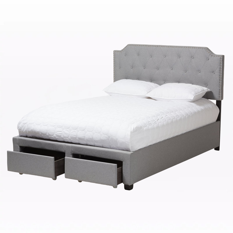 Lit double tapissier avec rangement Woodford, gris, H 52,00 po x L 86,00 po x l 64,00 po, Grand
