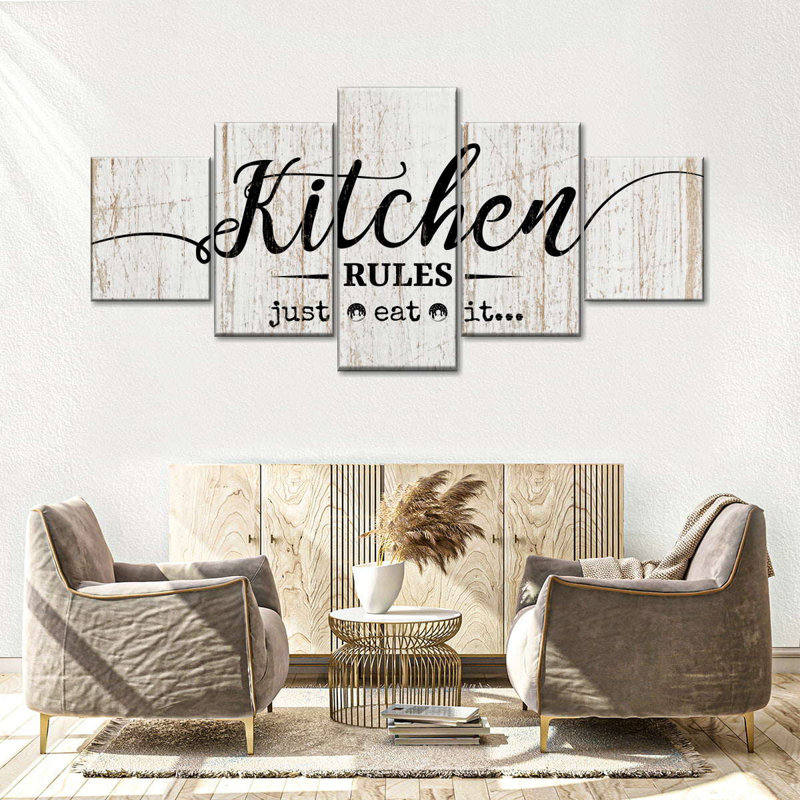 " Kitchen Rules Sign Multi Piece Canvas Print " by TimberType Studio 5 - Pieces, 12" H x 29" W x 1" D