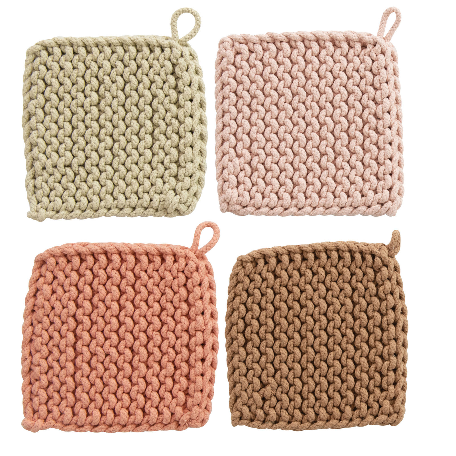 Elodia 2-Piece Crocheted Potholder Set, Pink/Green