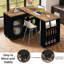 Îlot de cuisine avec table à manger extensible, armoire de rangement, tiroirs, dessus brun rustique, piètement en chêne noir-374892674