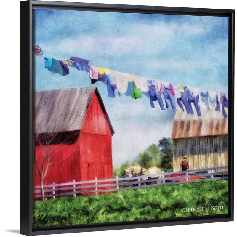 « Corde à linge » par Bluebird Barn-impression sur toile, Toile avec cadre noir, H 22 po x l 22 po x P 1,75 po