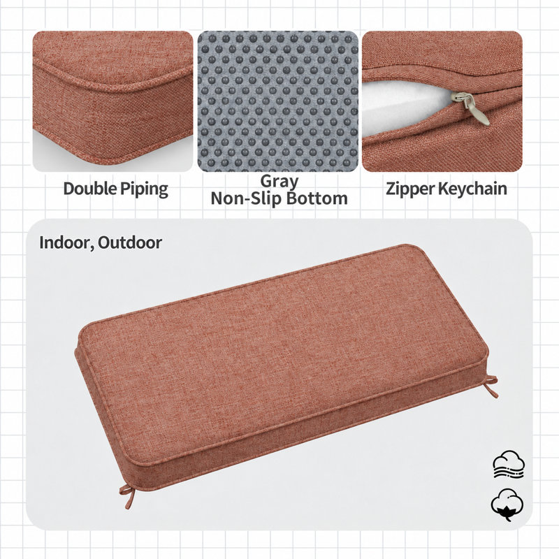 Coussin de banquette sur mesure de 7,6 cm de haut avec double passepoil et 2 attaches pour banquette de salle à manger ou coin repas.