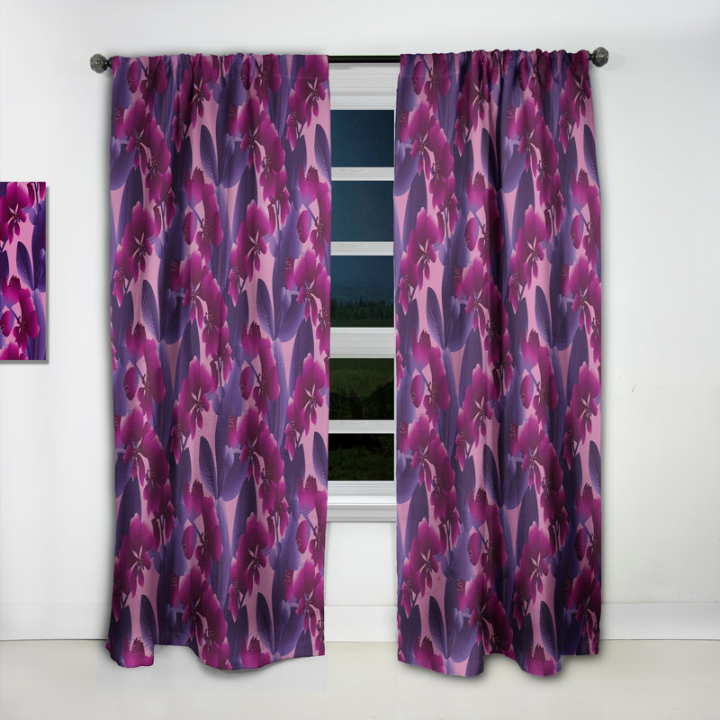 Motif coloré de fleur d'orchidée - Rideau simple occultant moderne Mid-Century abstrait, L 52 po x L 84 po
