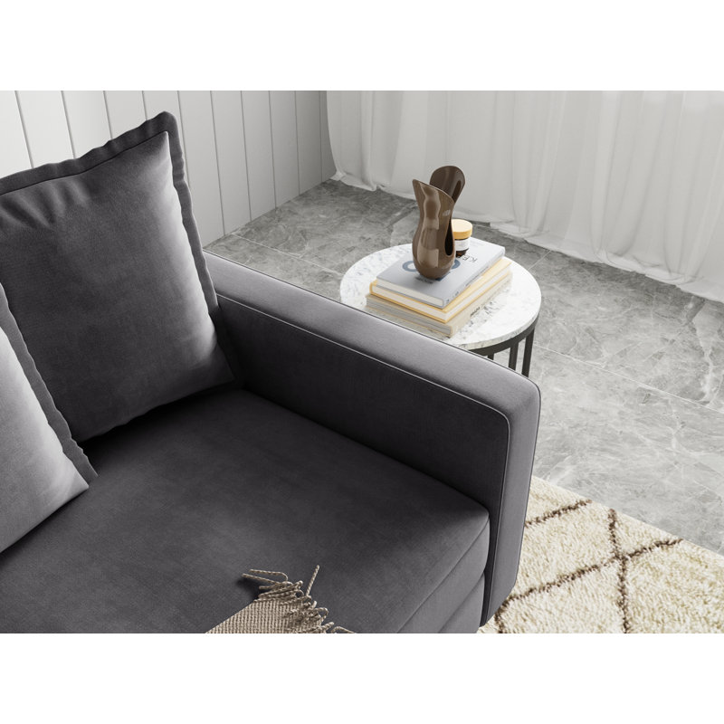 Canapé à accoudoirs carrés en velours de 70 po Stelly, 100 % polyester gris