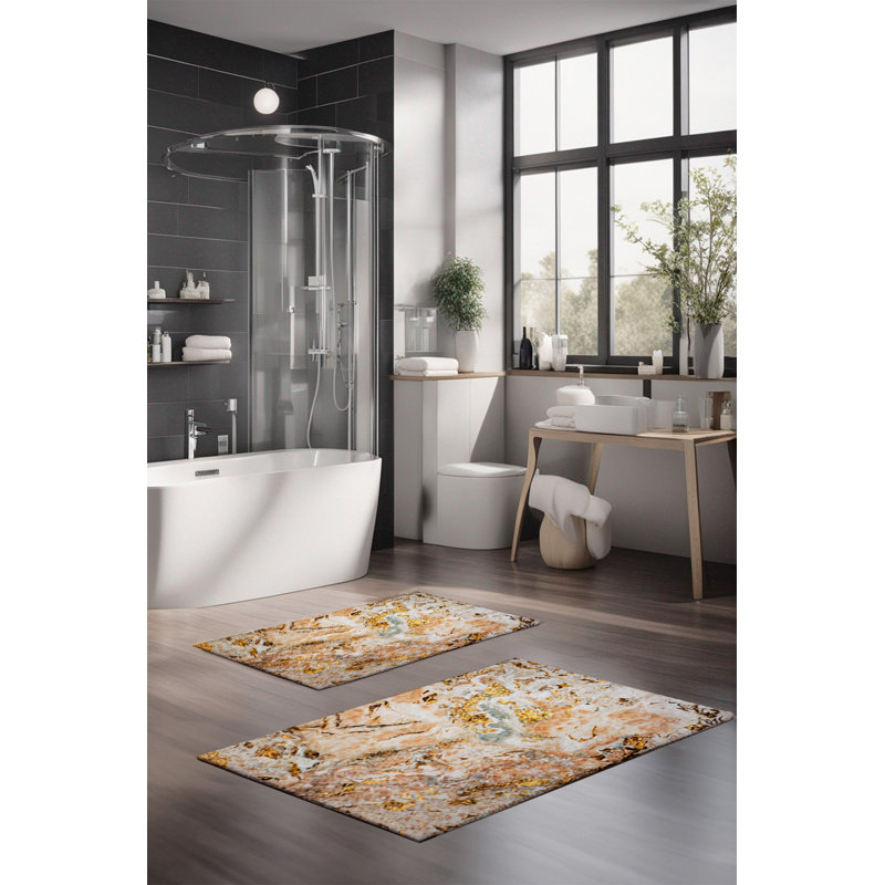 Ensemble de tapis de bain de luxe Eakly (2 pièces), 100% polyester, 16,0 x 23,6 pouces et 23,6 x 39,4 pouces | Conception antibactérienne antidérapante, hauteur de poils de 0,3 po | Lavable à la machine, durable et facile à nettoyer | Idéal pour la décoration de salle de bain