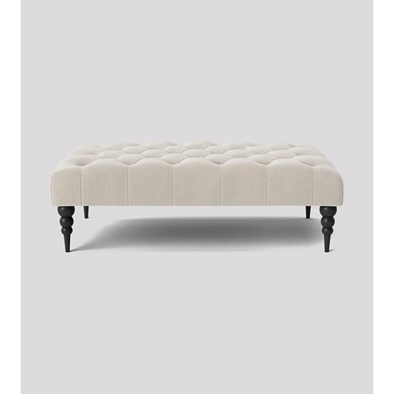 Alyana Rectangle Ottoman Bench with Wooden Legs - Plush Velvet Chesterfield Upholstered Footstool, White