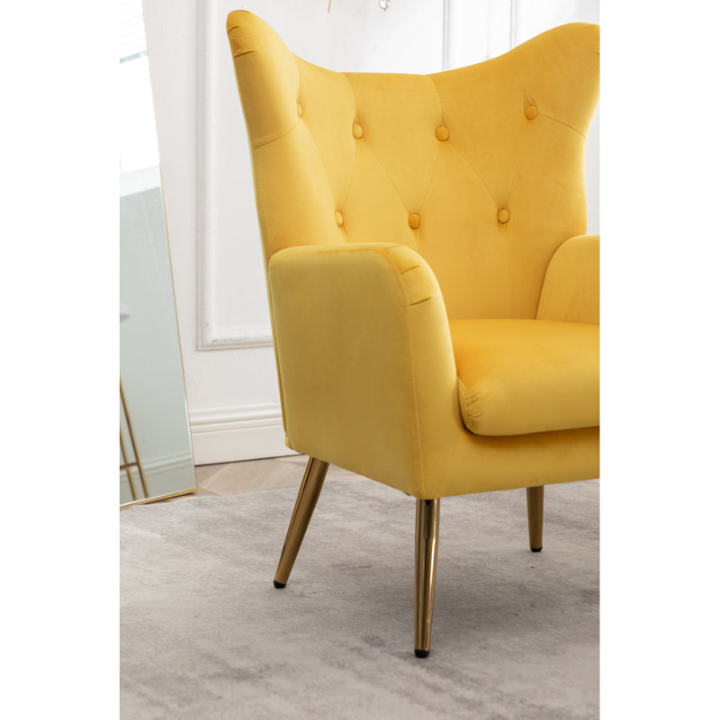 Fauteuil d'appoint à dossier capitonné en velours Sovarol, Jaune
