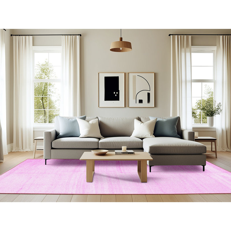 Tapis rose fait à la machine, Rectangle 6 pi x 9 pi
