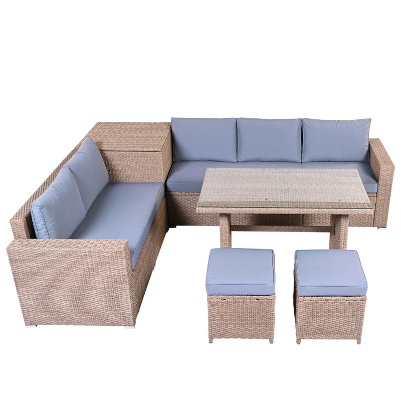 Ensemble de meubles de patio toutes saisons avec coussins Radiance, Brun, Bleu