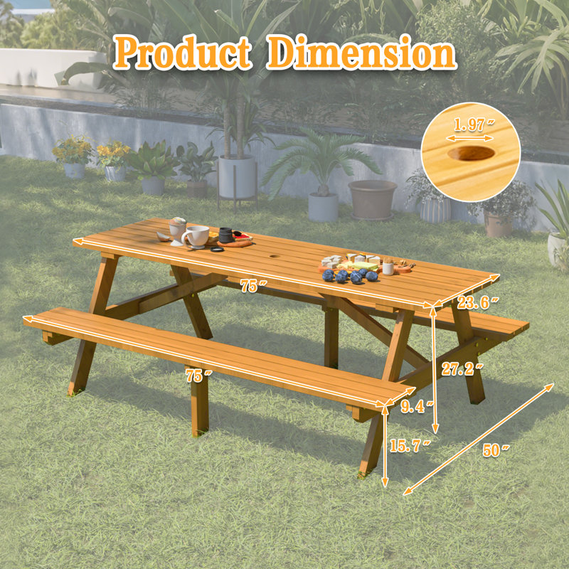 Table de pique-nique en bois massif, Jaune