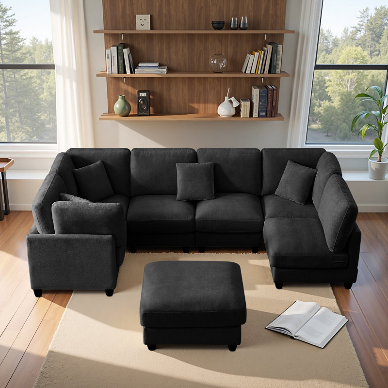 7-seater U-shaped combination upholstered sofa, Dark Gray Velvet