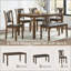 Ensemble de table de salle à manger 6 pièces avec banc et chaises, style maison de campagne rustique pour 6 personnes, sièges durables et confortables, finition noyer