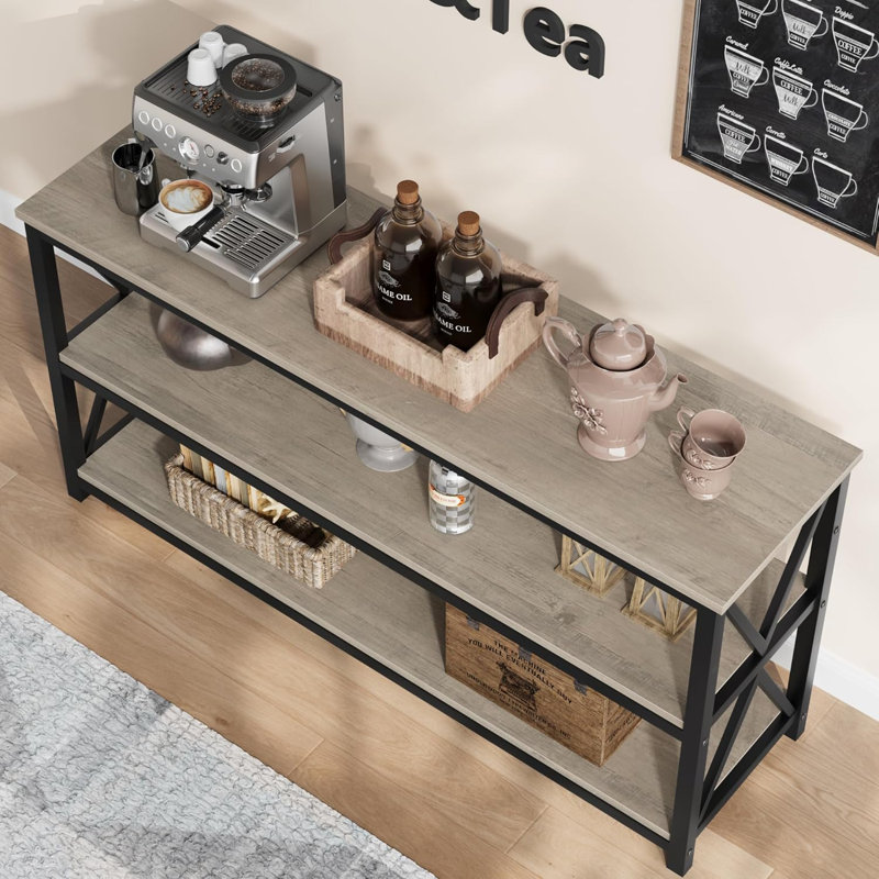 Rustic Brown 55.1" Industrial Wood and Metal Console Table with Storage