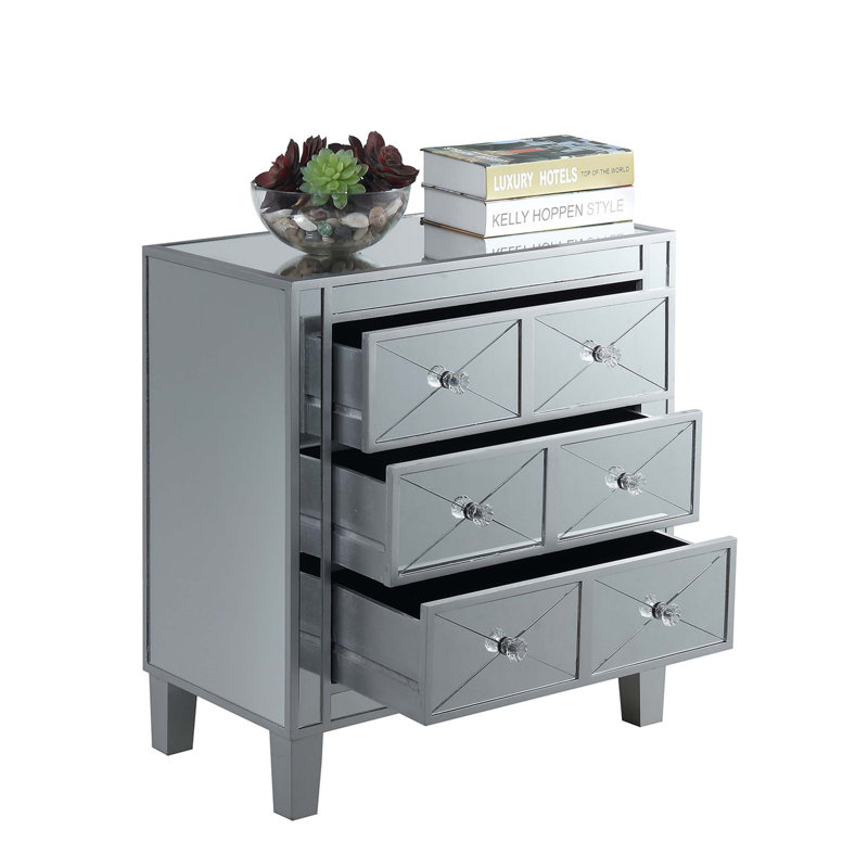 Wiscasset Mirrored Glass Top 3 - Drawer End Table, Silver