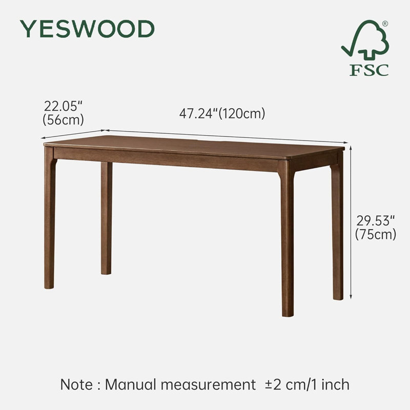 Solid Wood Desk with Drawer, 47"W, Brown