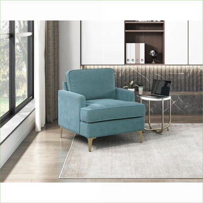 Fauteuil d'appoint pour adultes Modern Comfort, revêtement en chenille bleu royal (paon), pieds en métal à finition dorée, sièges de salon durables