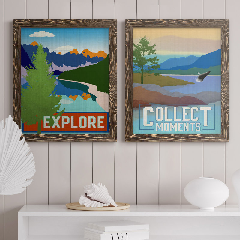 Explore - ensemble d'impressions 2 pièces, Pas de tapis, H 24 po x l 36 po x P 1,5 po, Toile avec cadre en noyer