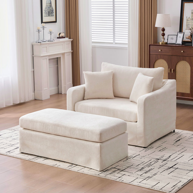Fauteuil d'appoint rembourré en chenille 43,9 po Chenbay, Beige, Beige