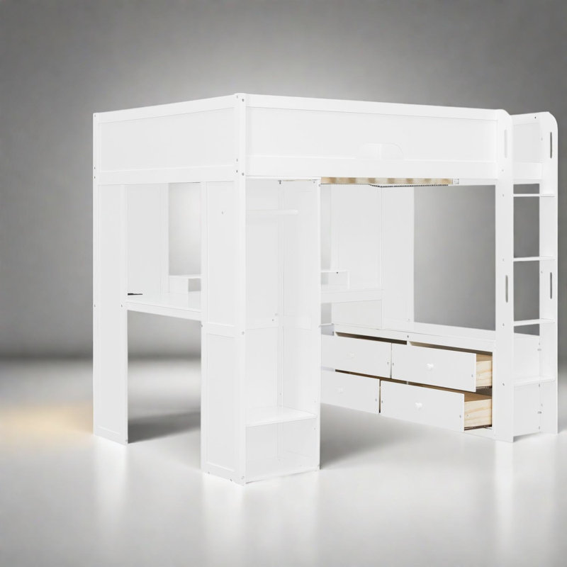 Lits multifonctionnels avec rangement, loft moderne en bois aggloméré moderne pour la maison, Blanc