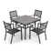 Outdoor Patio Dining Set, 4 Dining Chairs and 37 Inch Square Dining Table with 1.57'' Umbrella Hole, Powder-coated Finish and Iron Frame for Garden, Black with Gold Speckles