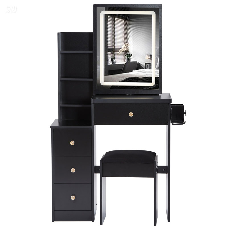 Table de chevet avec armoire de chevet, Noir