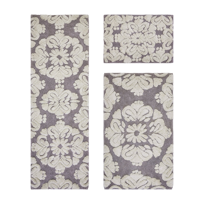 Chemash Premium 100% Cotton 1885 GSM 3-Piece Bath Rug Set, OEKO-TEX® Certified, Non-Slip Spray Latex Backing, Plush Tufted Bath Mats for Shower, Bathtub, Vanity, Sink & Toilet Areas, Super Absorbent, Machine Washable, Gray