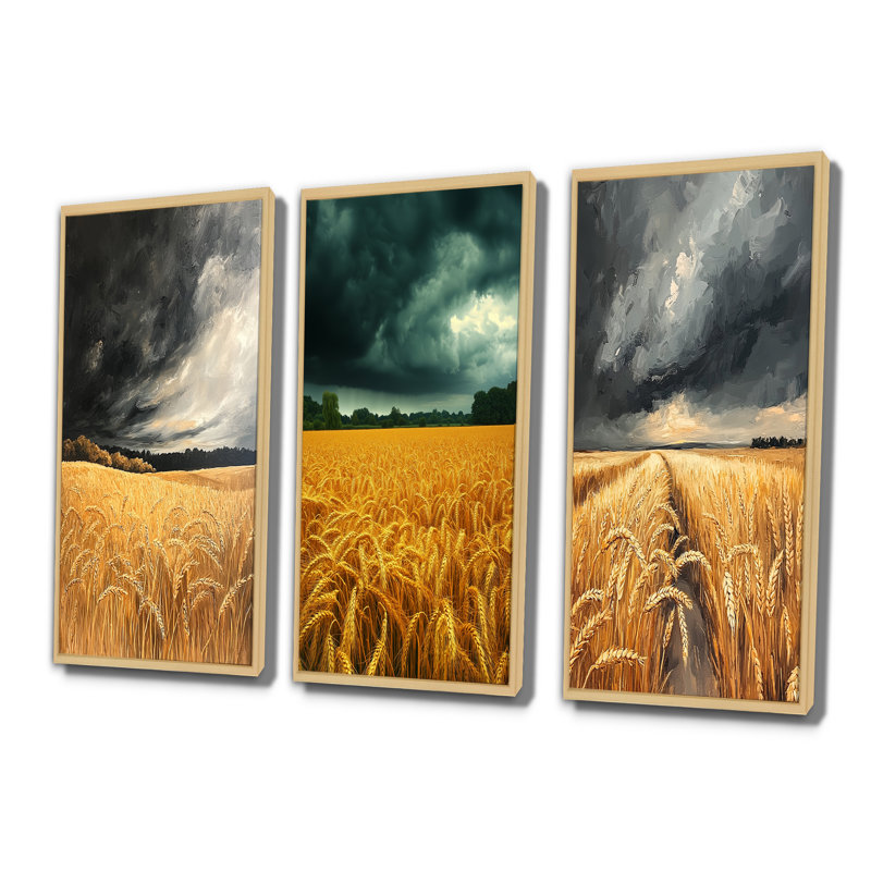Blé doré de campagne sous les nuages de la tempête I - Collection d'art mural Meadow, H 28 po x l 36 po, Crème, crème