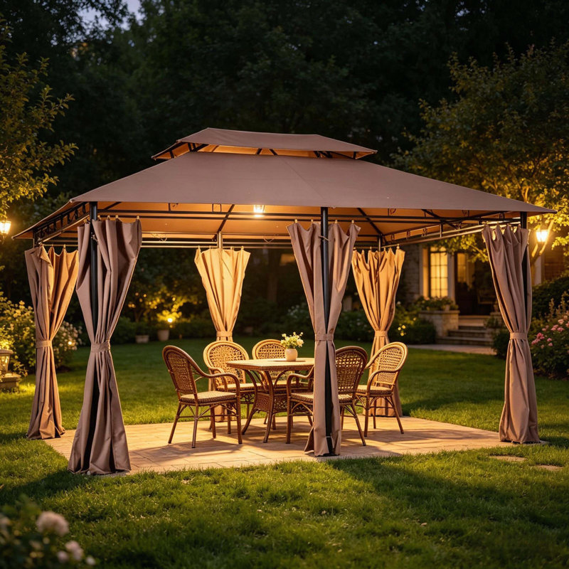 Pavillon de jardin spacieux avec rideaux