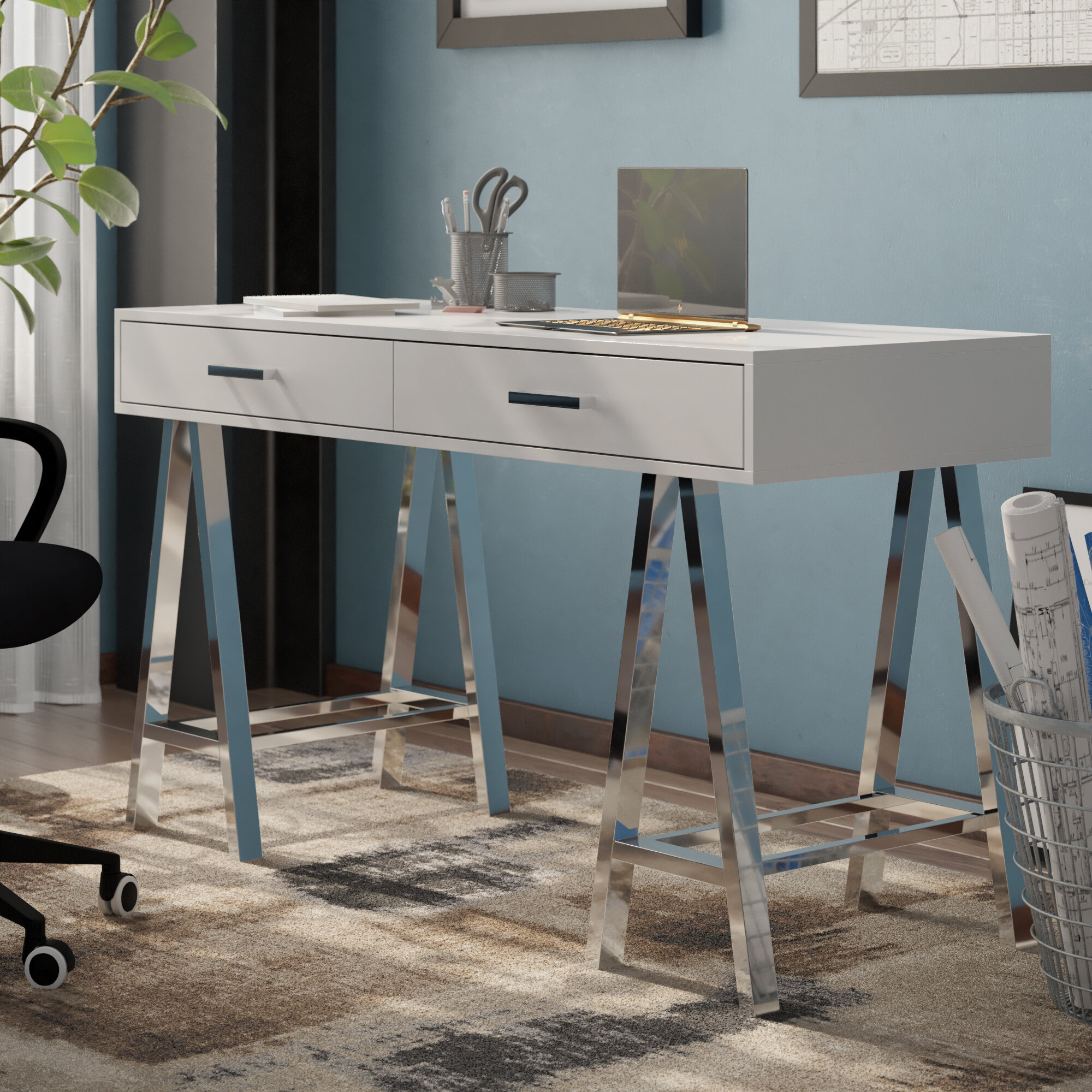 Carmel L-Shaped Desk with White Modesty Panel