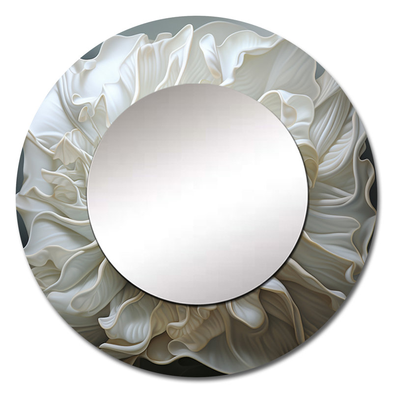 Monochromatic Seashells - Seashell Unique Mirror, Modern Large Round Wall Mirror, Printed Metal Art, 36" x 36"