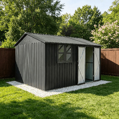 12 x 10 Ft Metal Garden Shed, Outdoor Storage Shed with Window and Shelves, Backyard Storage Shed for Tools, Lawn Equipment & Gardening Supplies