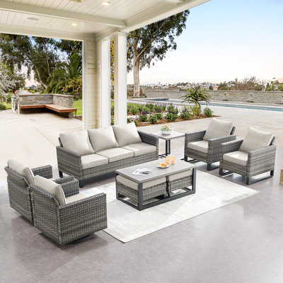 Nazime Wicker 7 - Person Patio Conversation Set with Cushions
