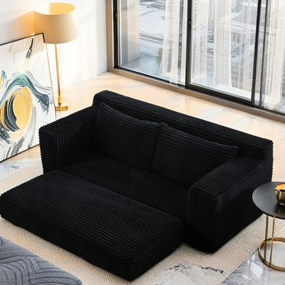 Structure en mousse à mémoire de forme et acier, revêtement en velours côtelé, conception convertible, sans assemblage, noir pour le bureau personnel