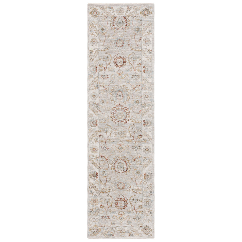 Tapis oriental gris en polyester fabriqué à la machine Xanthi, Tapis de couloir 2 pi 2 po x 8 pi