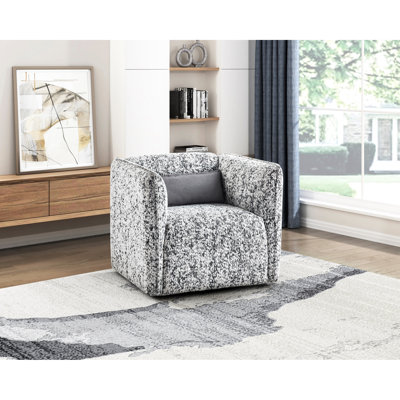 Chaise pivotante à 360 degrés en gris - salon moderne essentiel avec rembourrage en mousse haute et structure en contreplaqué, limite de poids de 300 lb, coussins attachés, rotation, un coussin lombaire inclus, sans assemblage