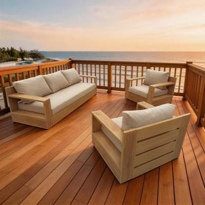Baja ３-Piece Brown Wood-look Aluminum Outdoor Sectional with Cushions