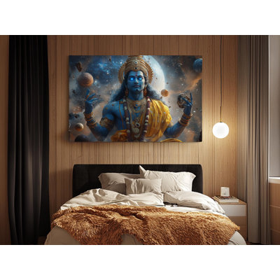 «Lord Vishnu Cosmic Universe», reproduction d'art sur toile - décoration murale spirituelle vibrante pour espaces de maison et de méditation - œuvre d'art indienne de qualité supérieure
