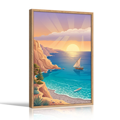 Ensemble de 1 tableau sur toile représentant un coucher de soleil sur la mer