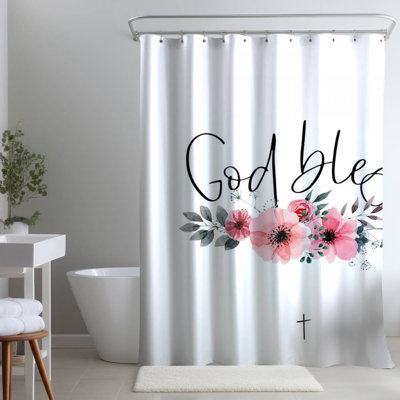God Bless Motivational – Spiritual Home – Polyester Shower Curtain, Dye Sublimation Print, 71" W × 74" L