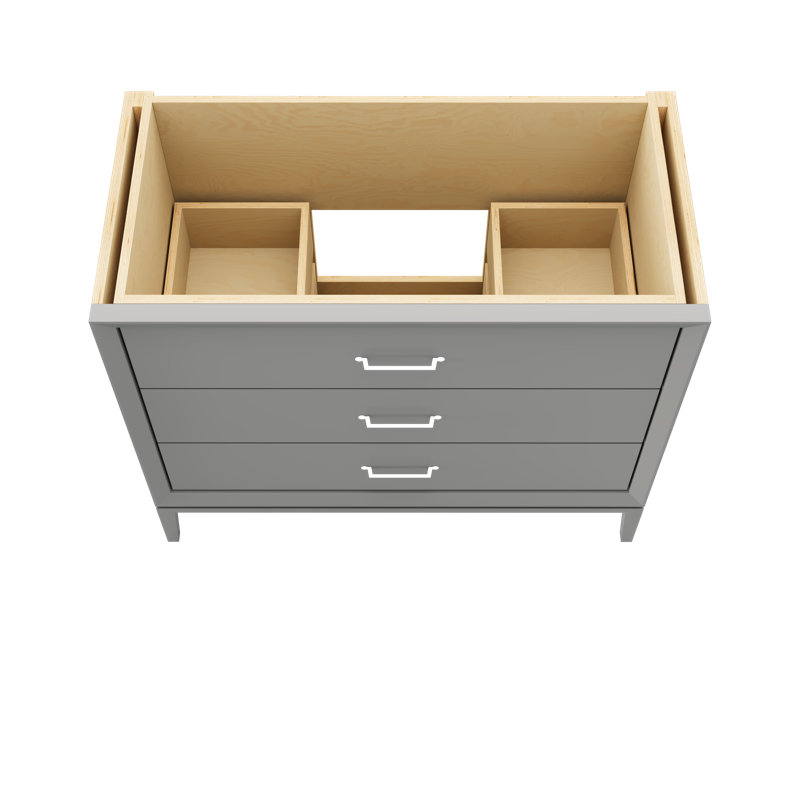 Meuble-lavabo simple à trois tiroirs Alexandra, Gris platine, 42", Or satiné