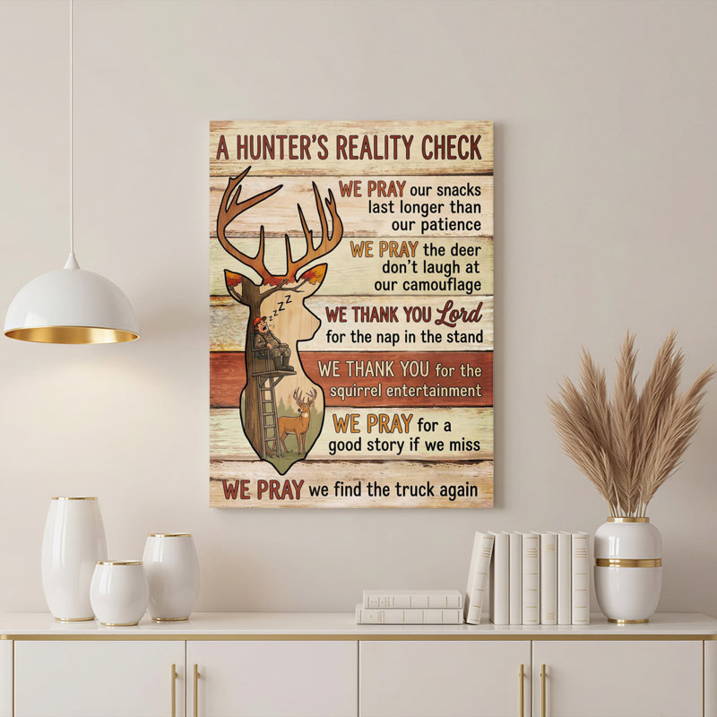 «Hunter Deer And Squirrel Humor», reproduction d'art sur toile tendue sur toile, ensemble de 1, H 36 po x l 24 po