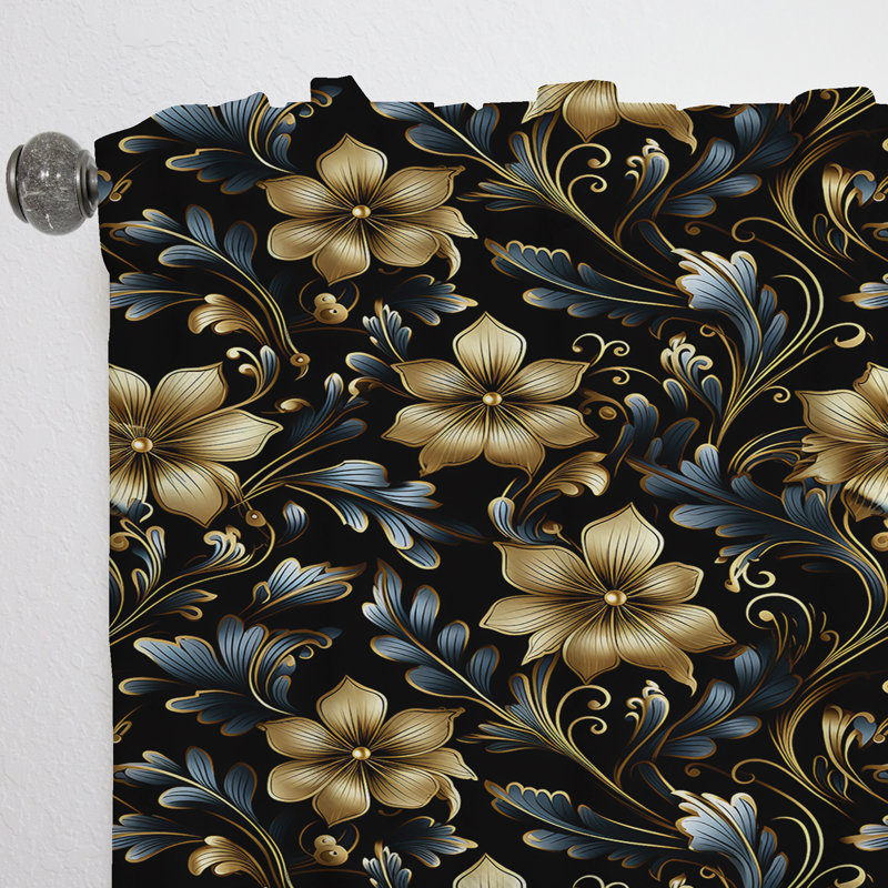 Or et bleu Luxury Damask Symphony III - Rideau damassé - Rideau obscurcissant - 1 panneaux, L 52 po x L 90 po