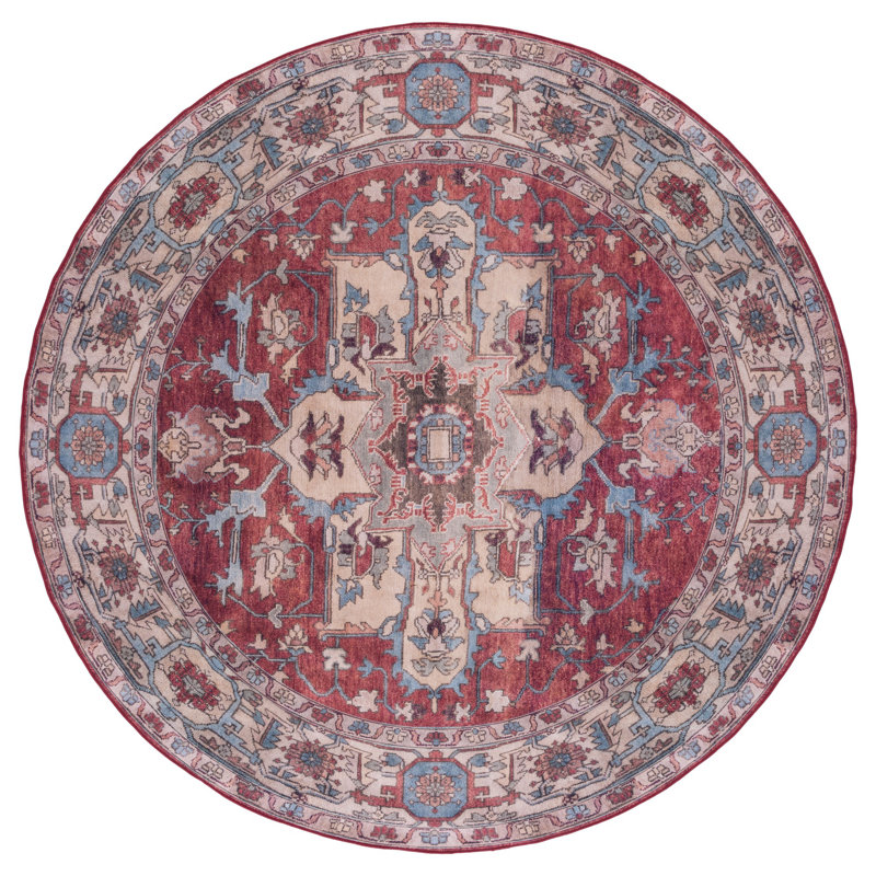 Sonia Oriental Red/Beige Power Loom Area Rug, Round 5'